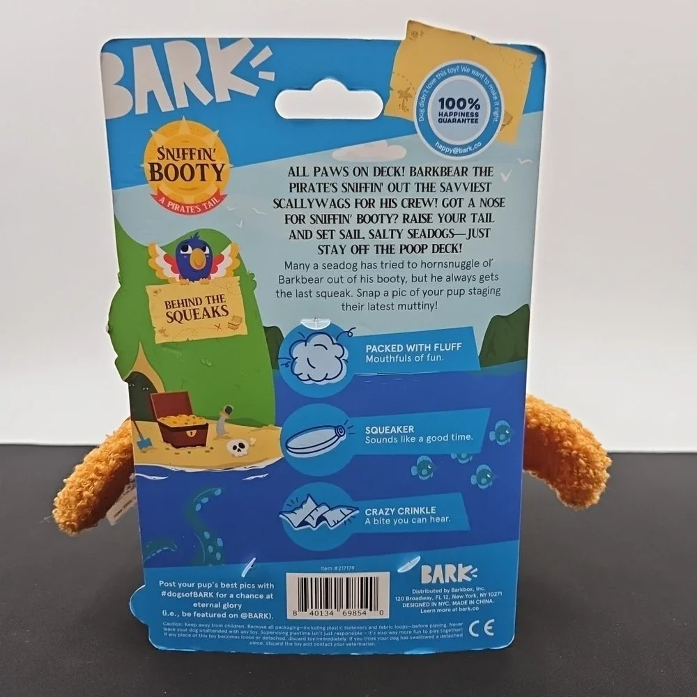 Bark Captian Barkbear Sniffin Booty Dog Toy Squeaker Plush All‎ Dog Sizes New